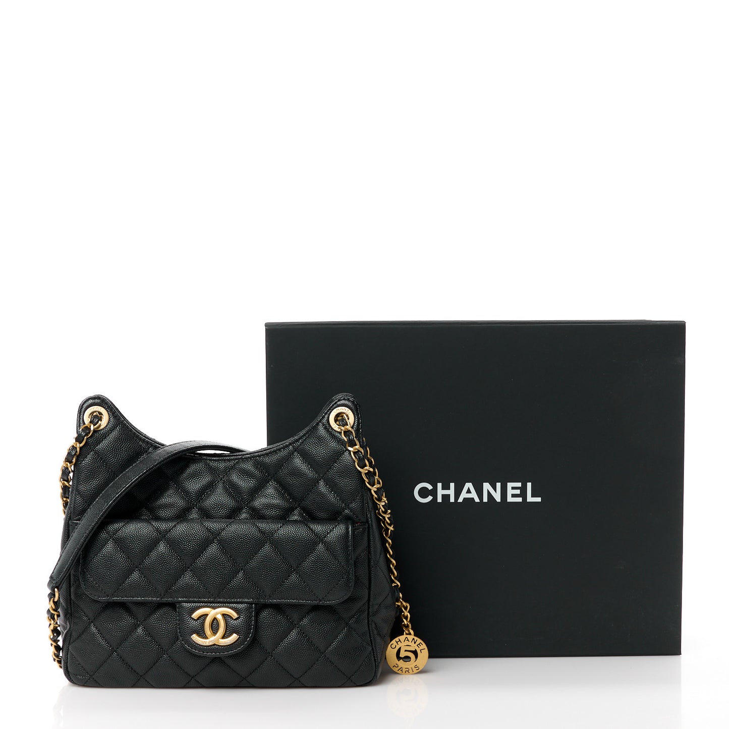 Caviar Quilted Wavy CC Hobo Black