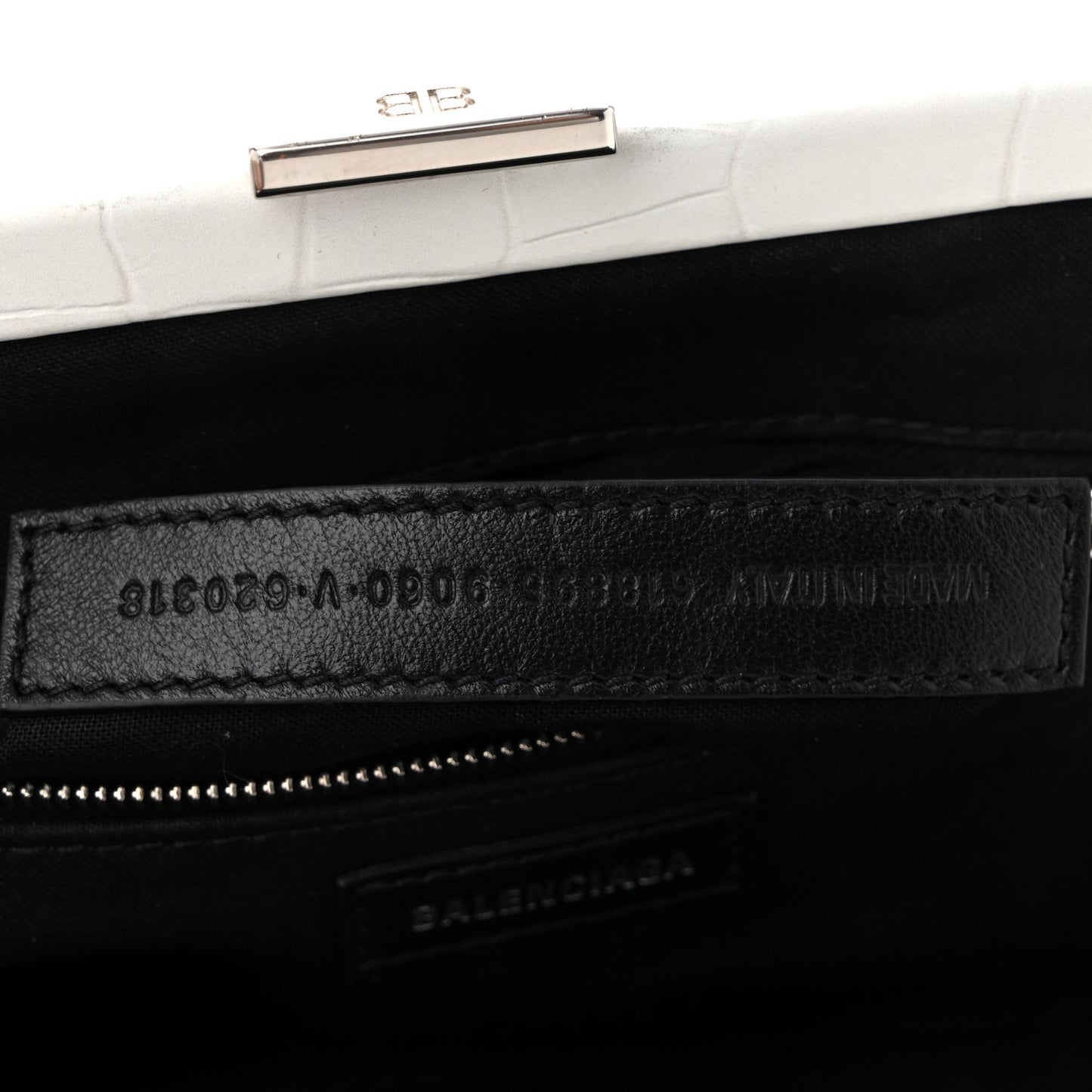 Shiny Supple Calfskin Logo Crocodile Embossed Cloud Clutch XS White