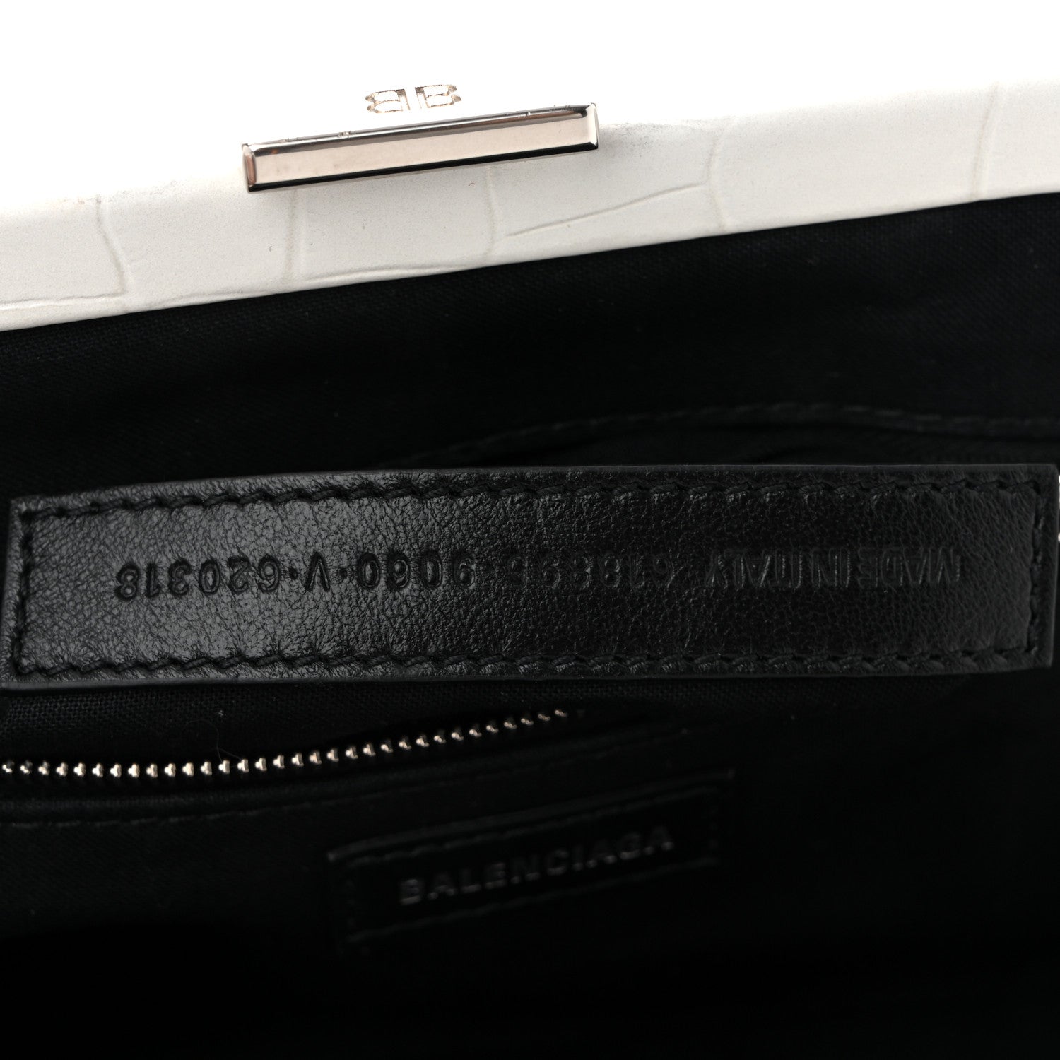 Balenciaga Shiny Supple Calfskin Logo Crocodile Embossed Cloud Clutch XS White 7 of 11