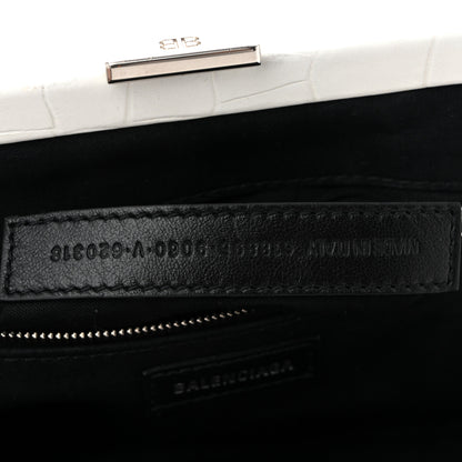 Balenciaga Shiny Supple Calfskin Logo Crocodile Embossed Cloud Clutch XS White 7 of 11