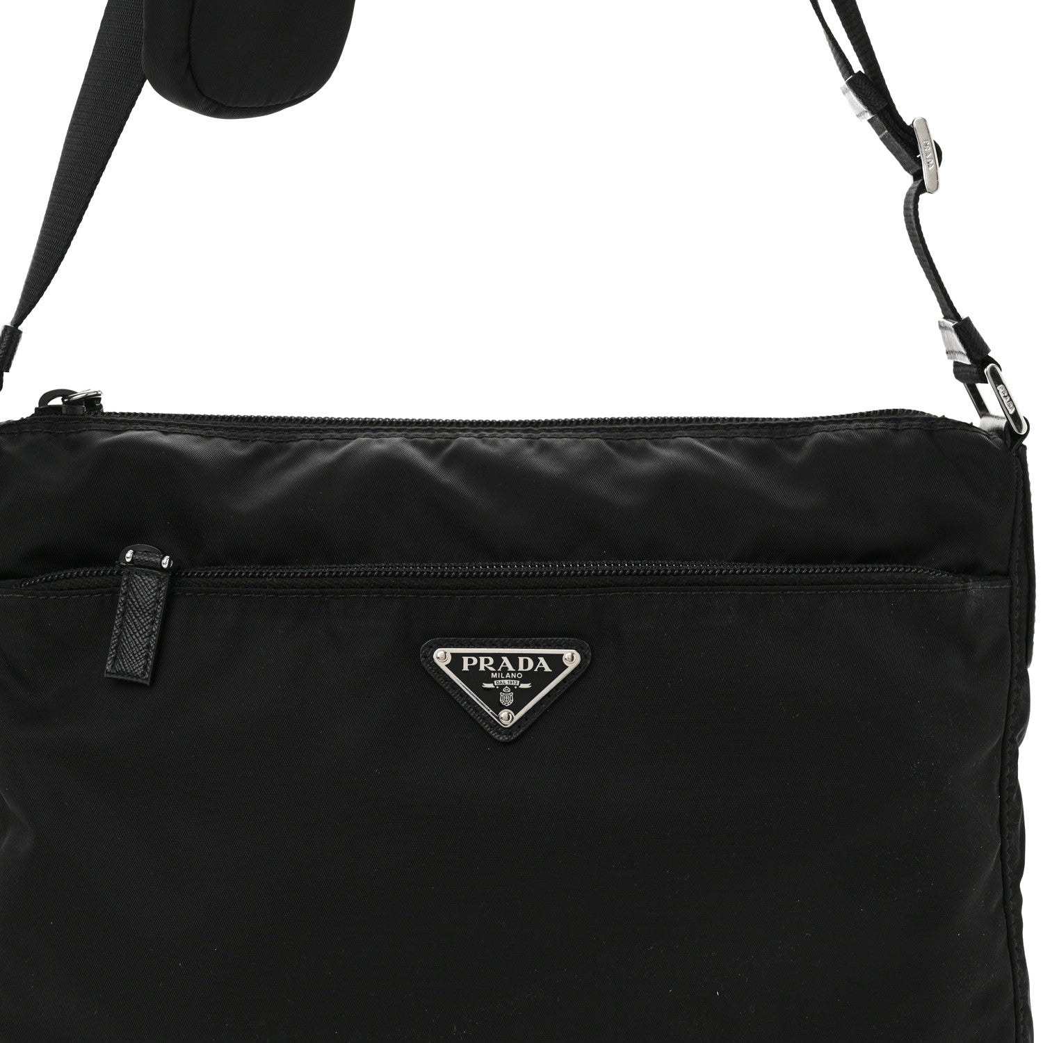 Prada Re-Nylon Vela Saffiano Pocket Double Zip Messenger Bag Black 8 of 10