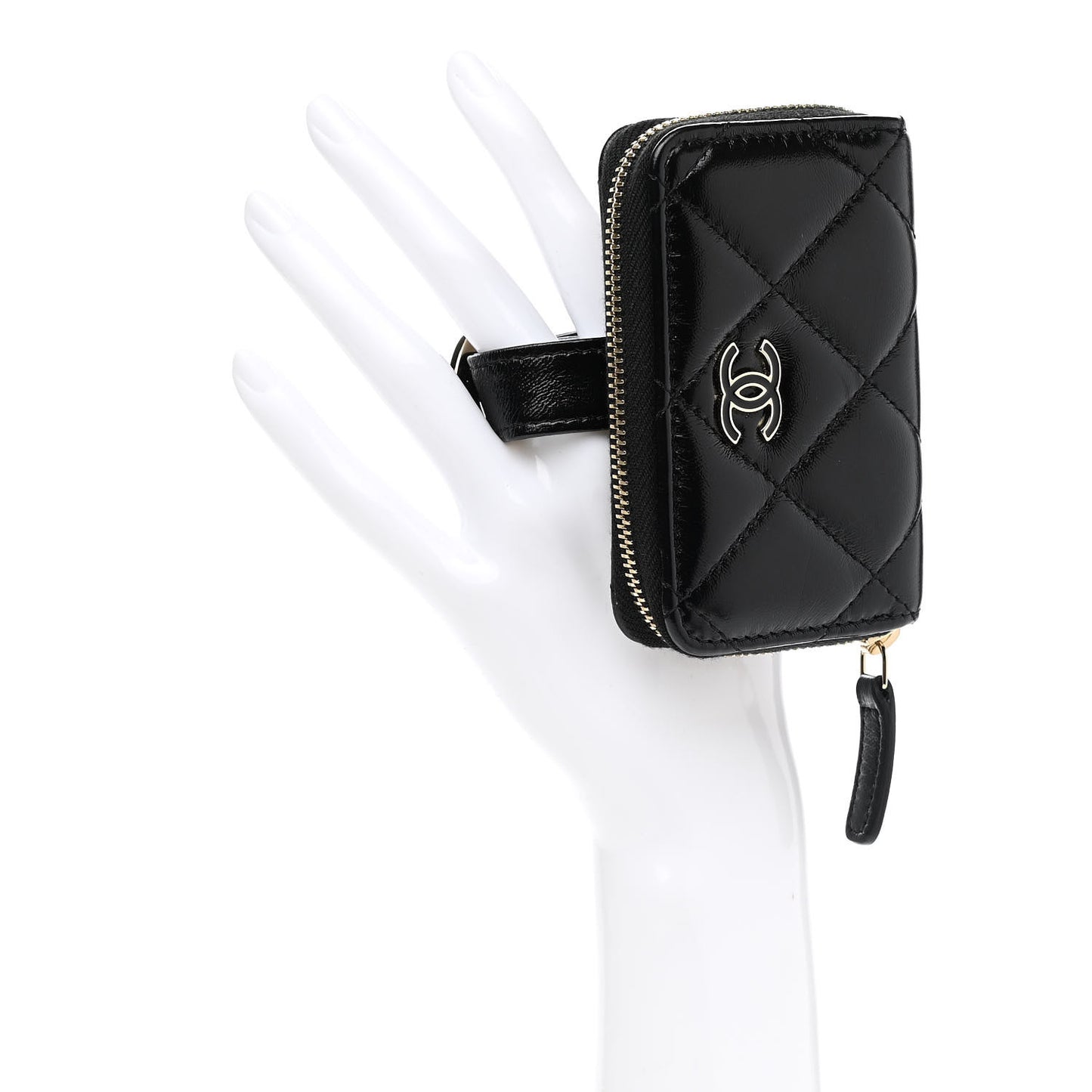 Shiny Lambskin Coin Purse Bracelet Black