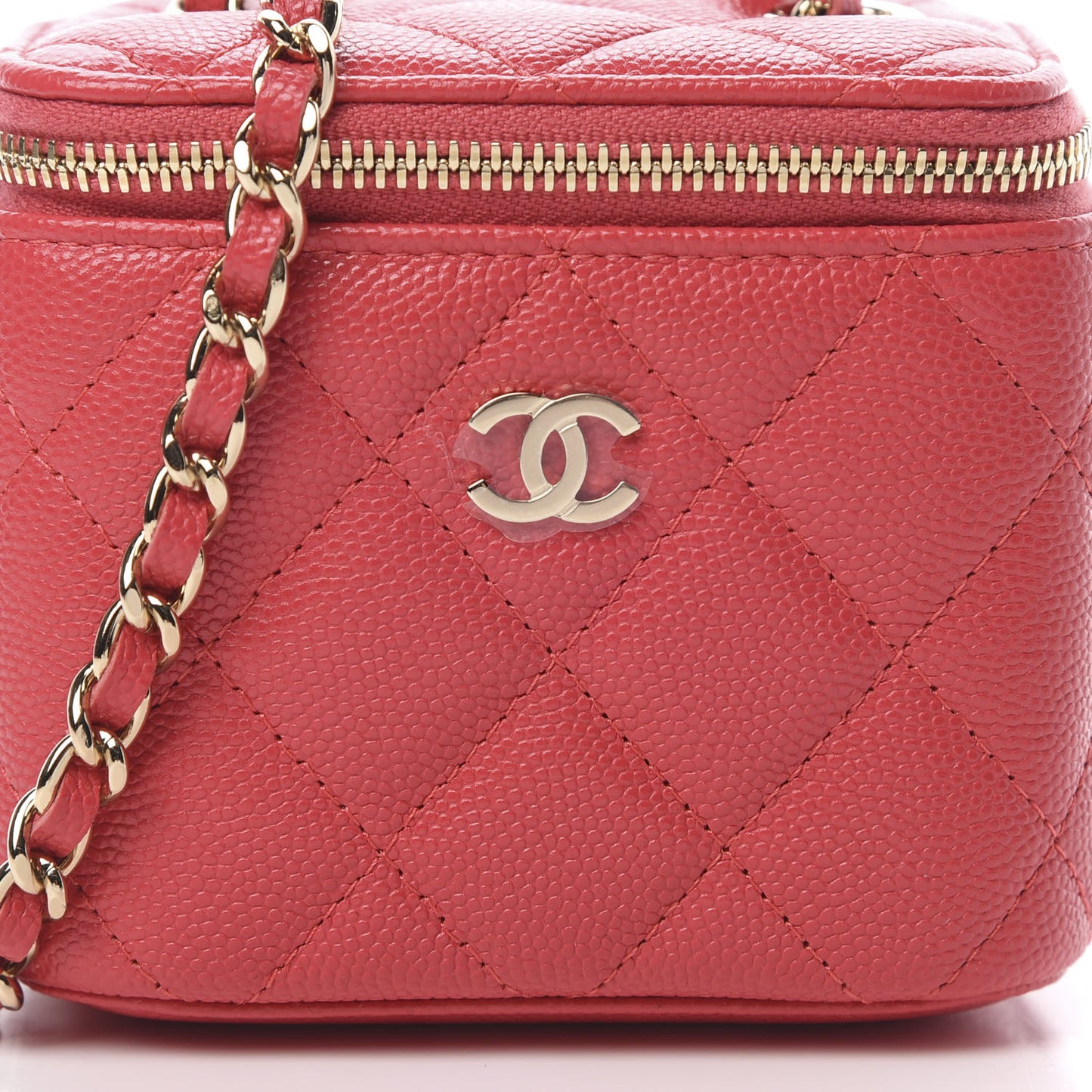 Caviar Quilted Mini Vanity Case With Chain Red