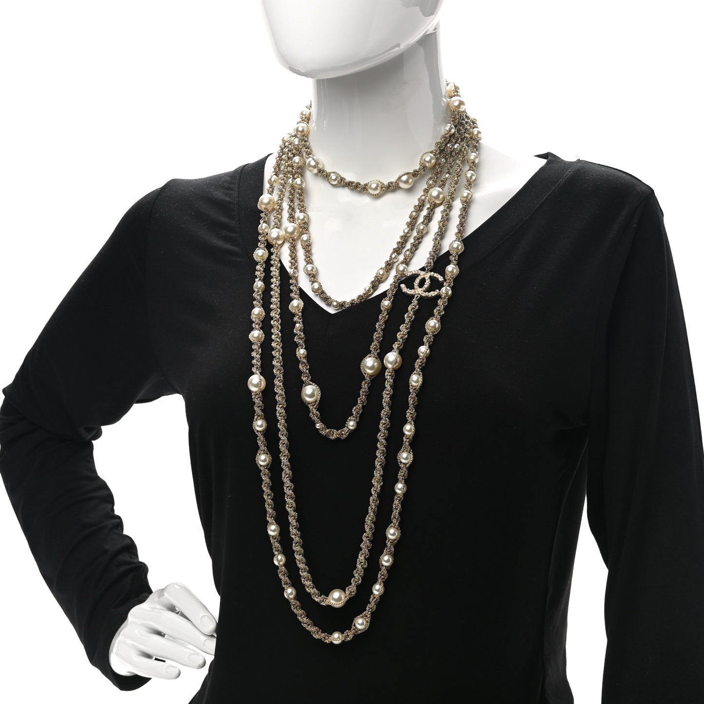Pearl CC Chain Multi Strand Necklace Gold