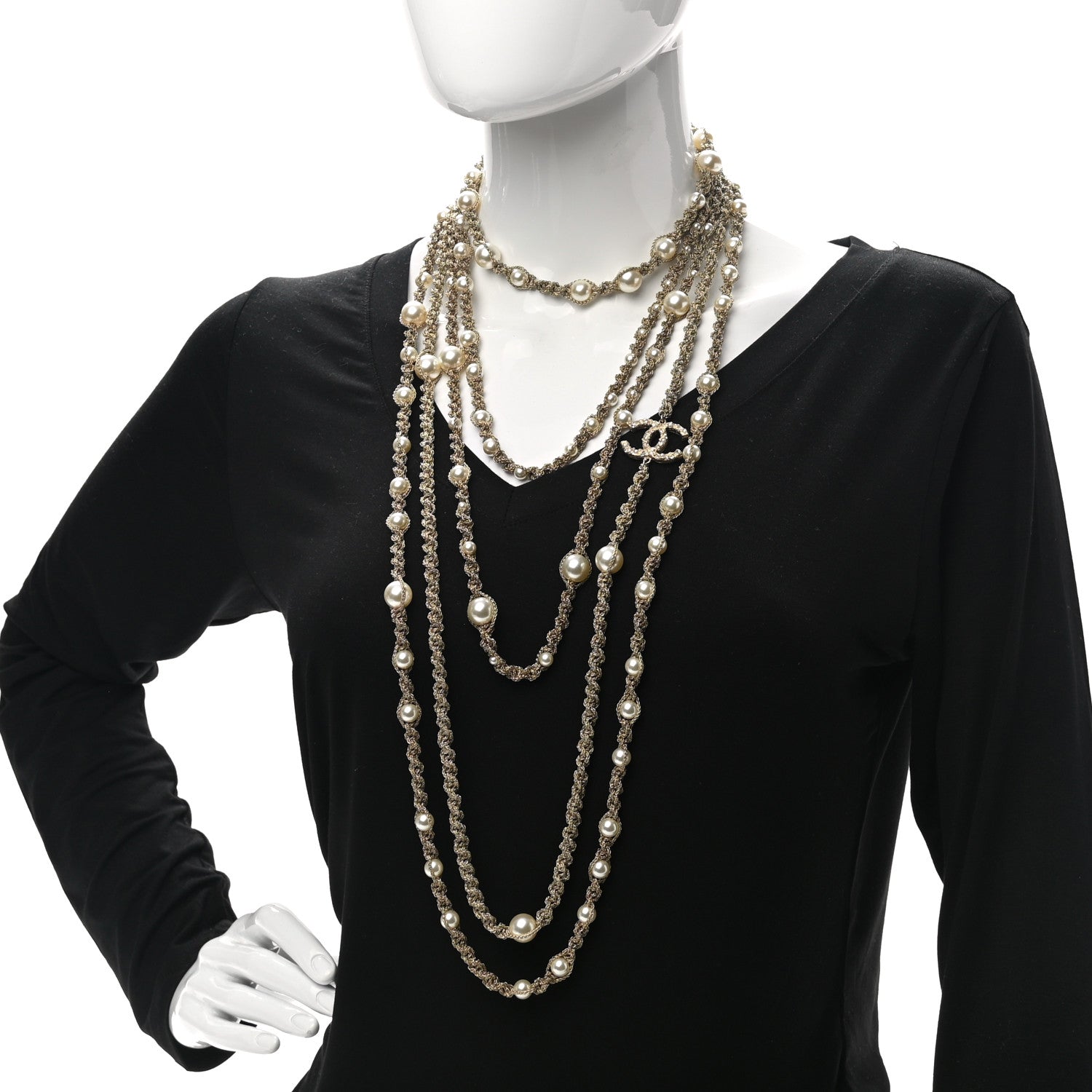 Chanel Pearl CC Chain Multi Strand Necklace Gold 2 of 7