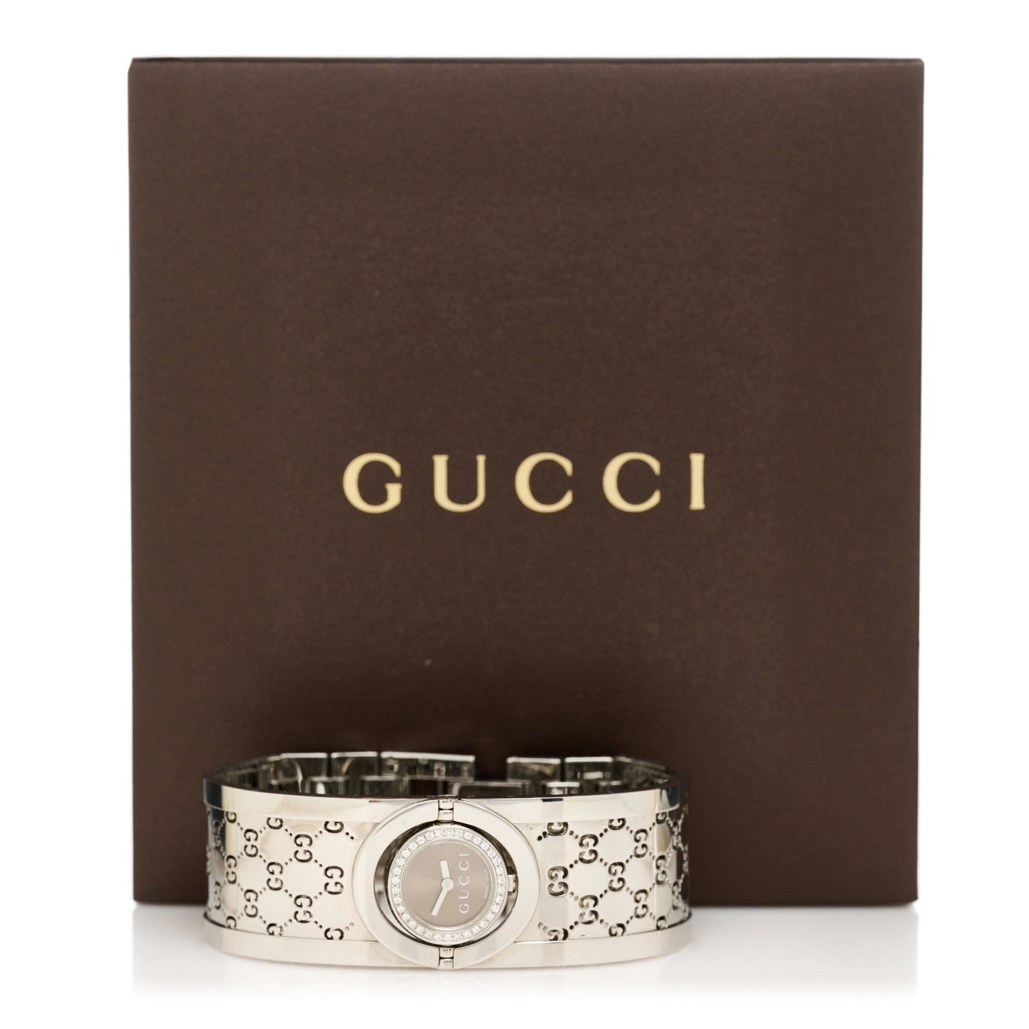 Gucci Stainless Steel Diamond Bezel 23mm Twirl Quartz Watch Brown 1 of 5
