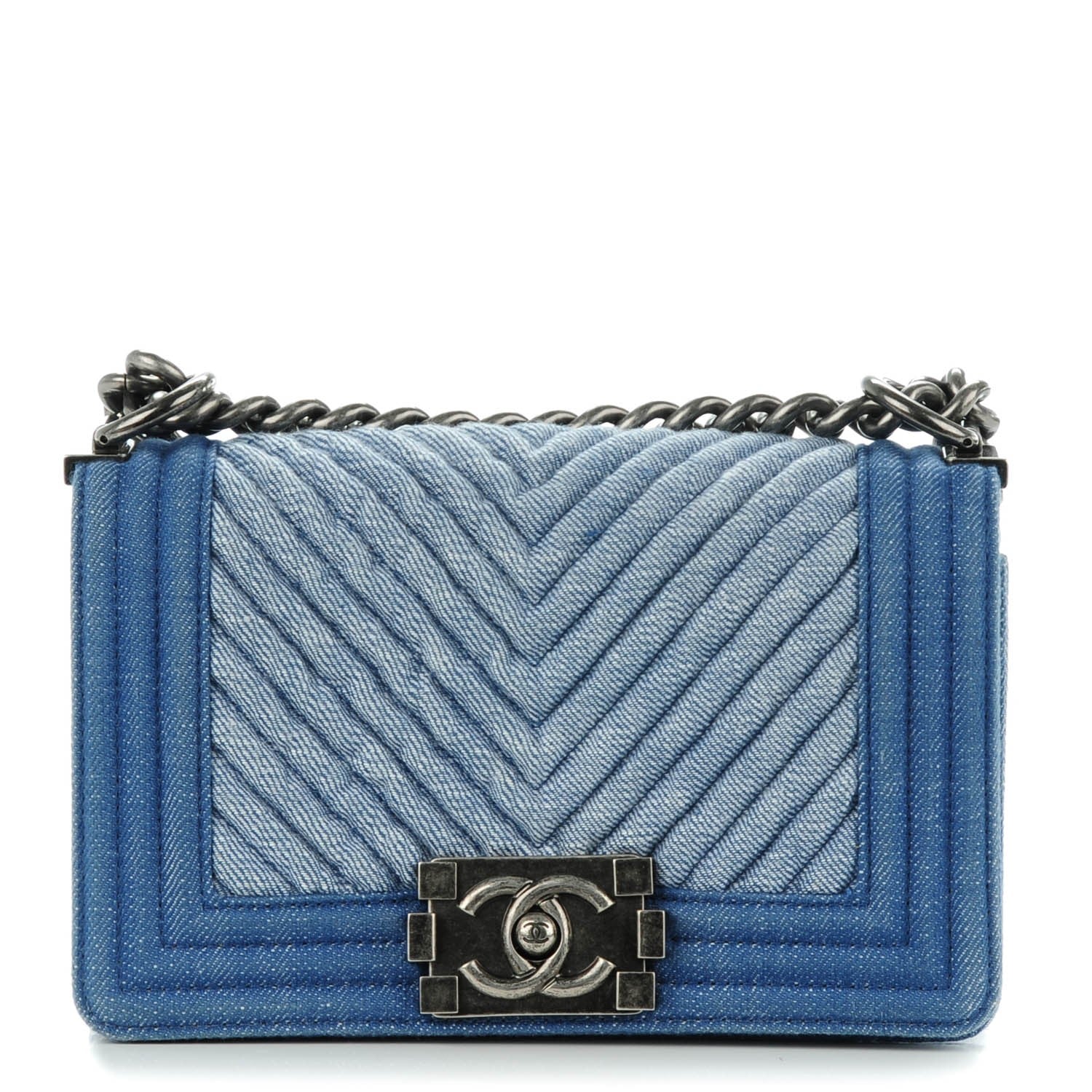 Chanel Denim Chevron Small Boy Flap Blue 1 of 9
