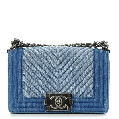 Chanel Denim Chevron Small Boy Flap Blue 1 of 9