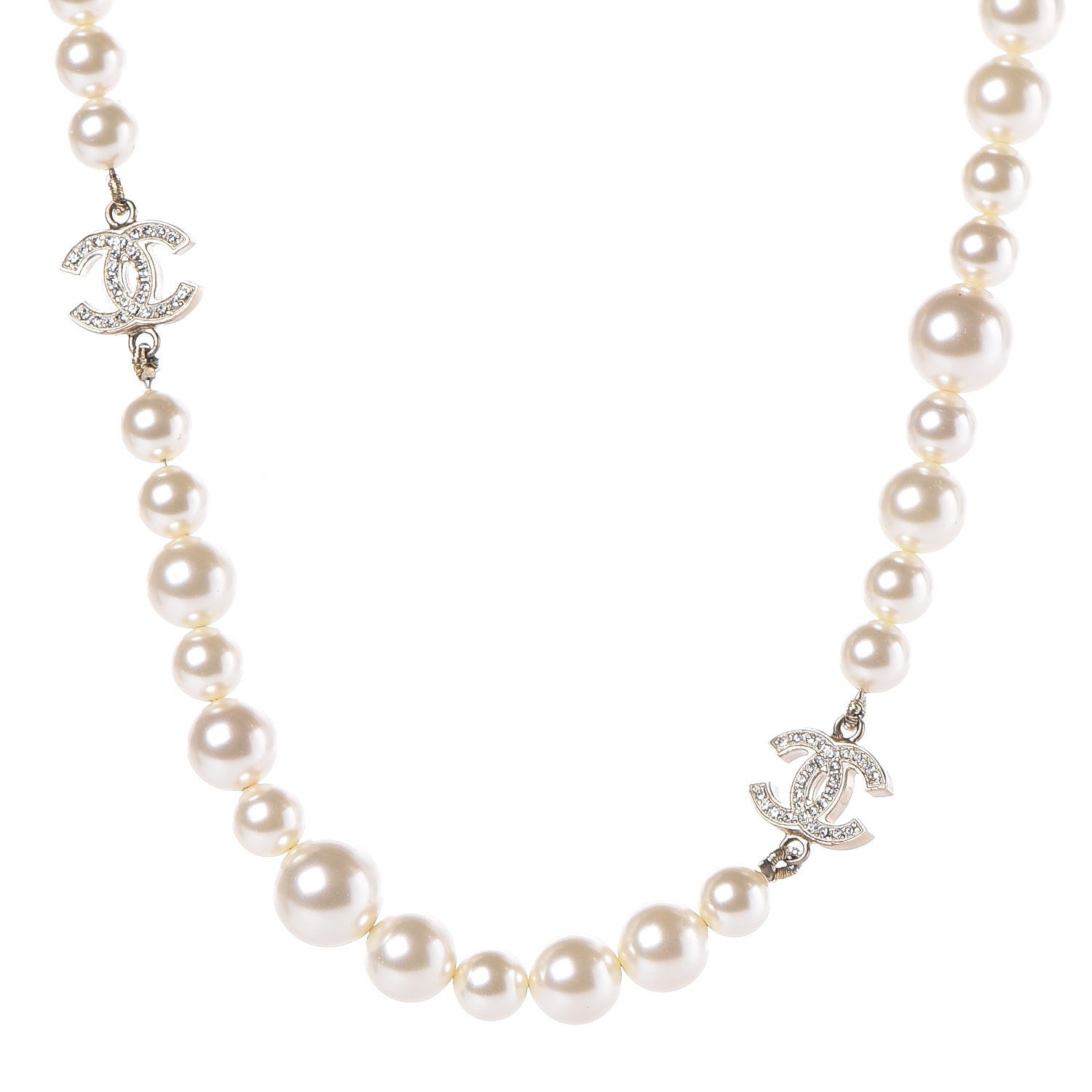 Chanel Crystal Pearl CC Short Necklace Gold 1 of 4