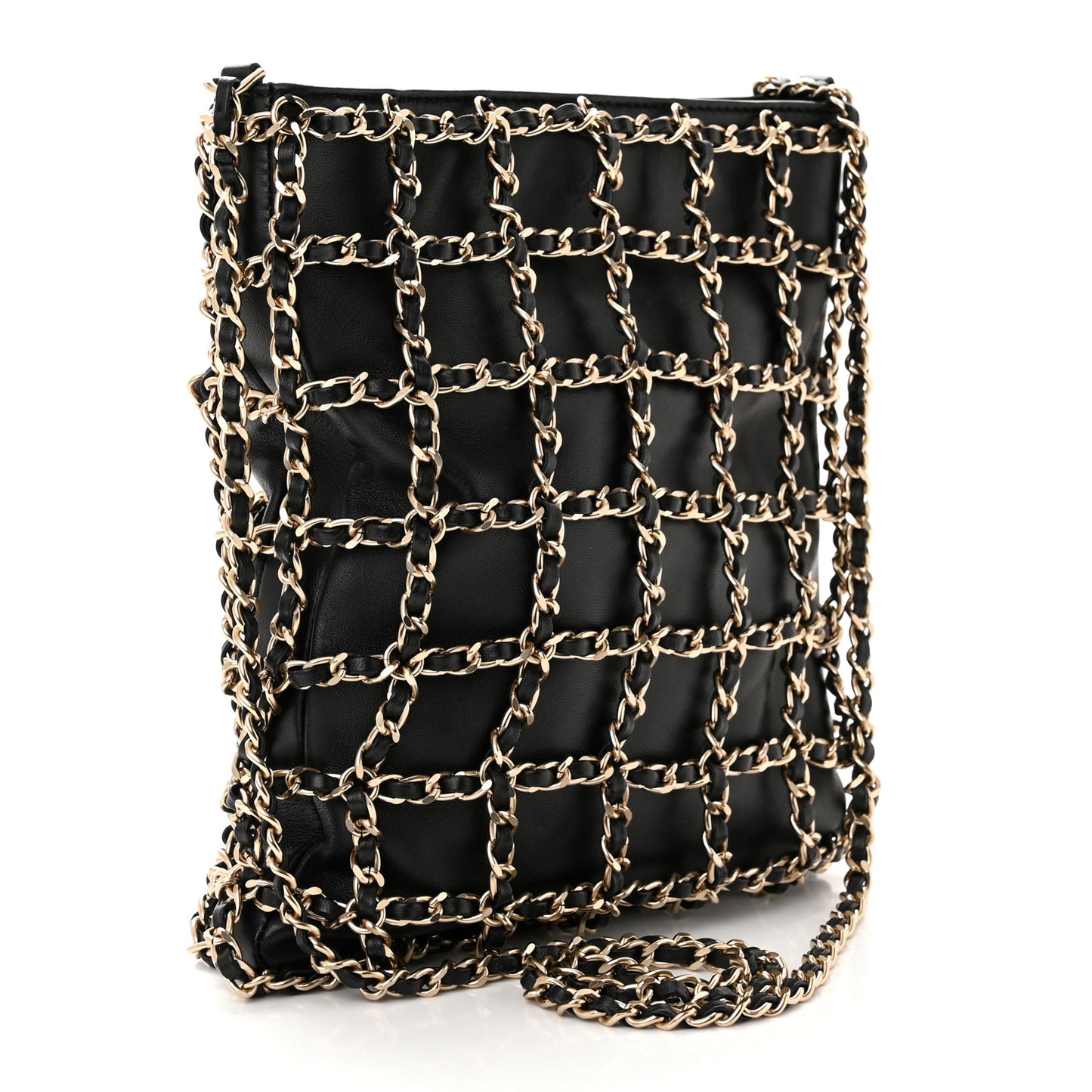 Lambskin Shopping Chain Tote Black