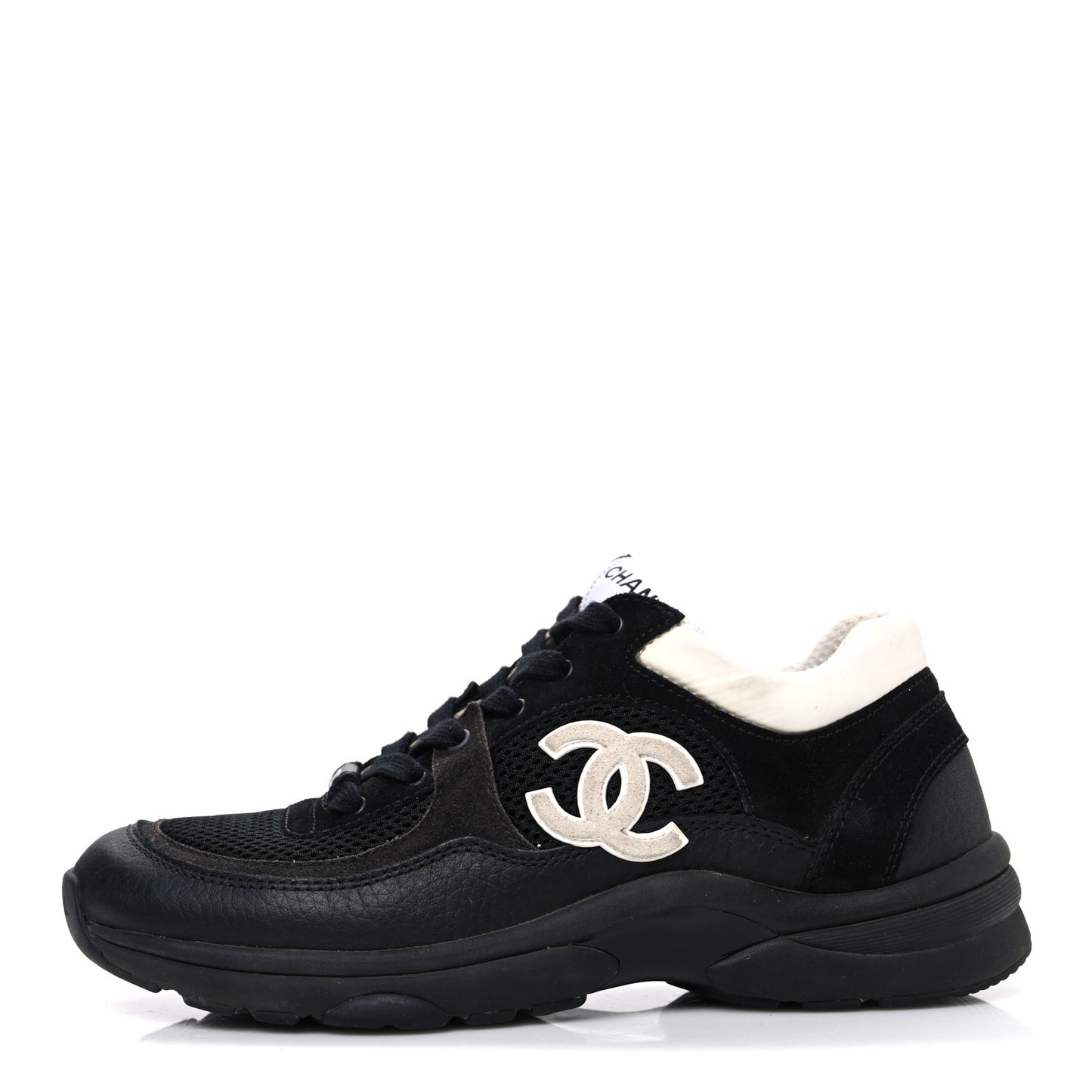Mesh Suede Grained Calfskin Womens CC Sneakers 37.5 Black White