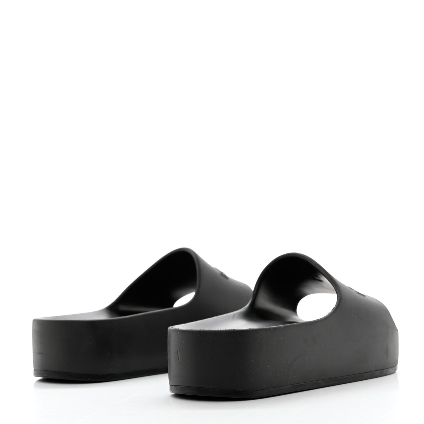 Rubber Chunky Platform Slide Sandals 38 Black