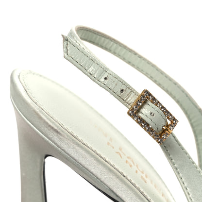 Saint Laurent Crepe Satin Mae Feathered Sandals Slight 38 Green 12 of 14