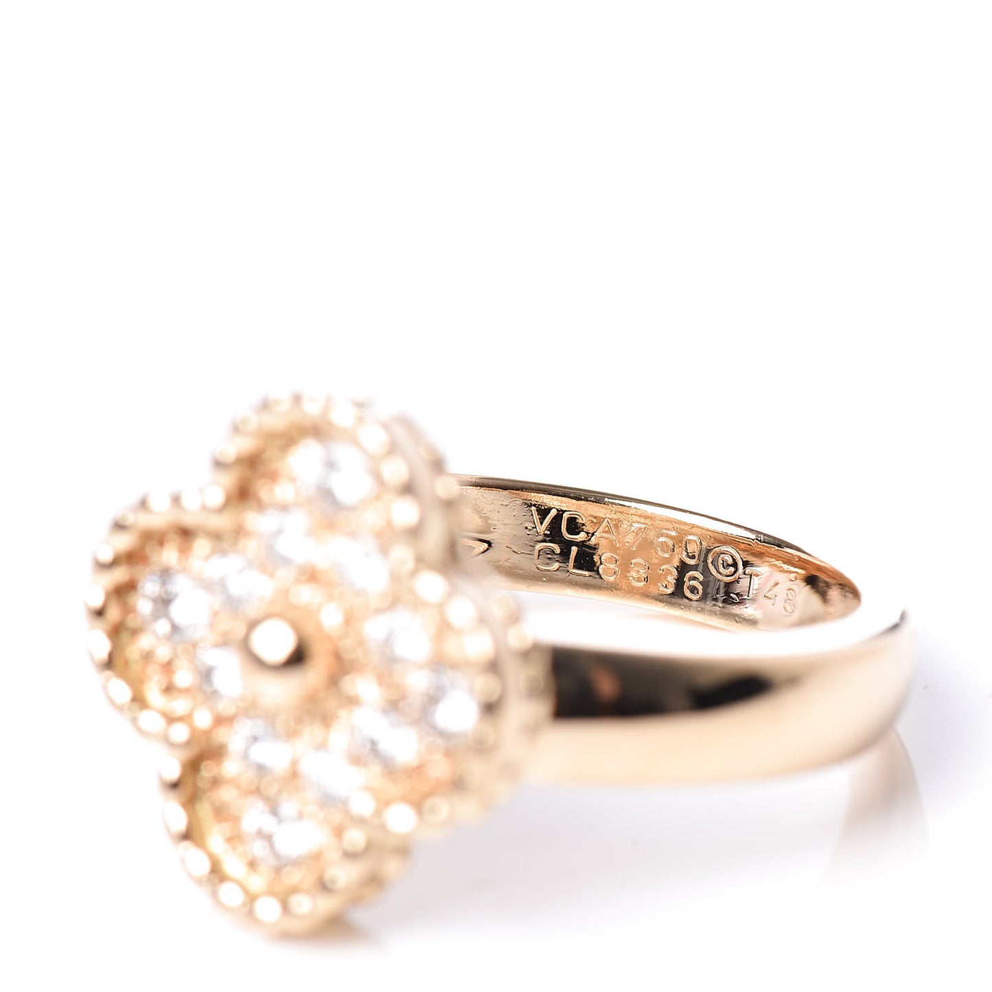 18K Yellow Gold Diamond Vintage Alhambra Ring 48 4.5
