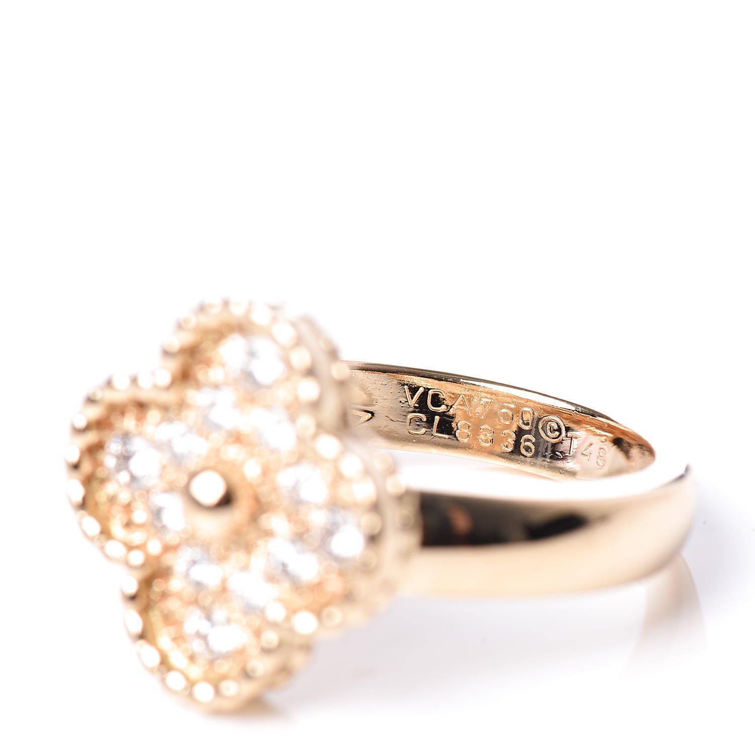 Van Cleef & Arpels 18K Yellow Gold Diamond Vintage Alhambra Ring 48 4.5 4 of 4