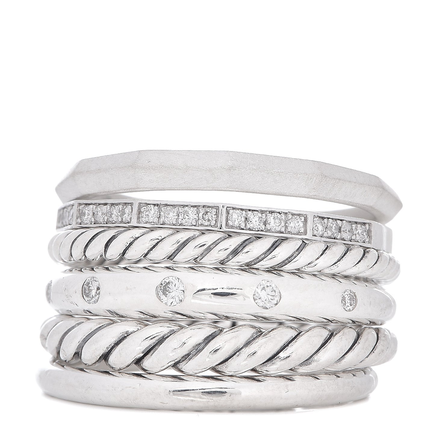 Sterling Silver Diamond 16mm Stax Wide Stacked Ring 56 7.75