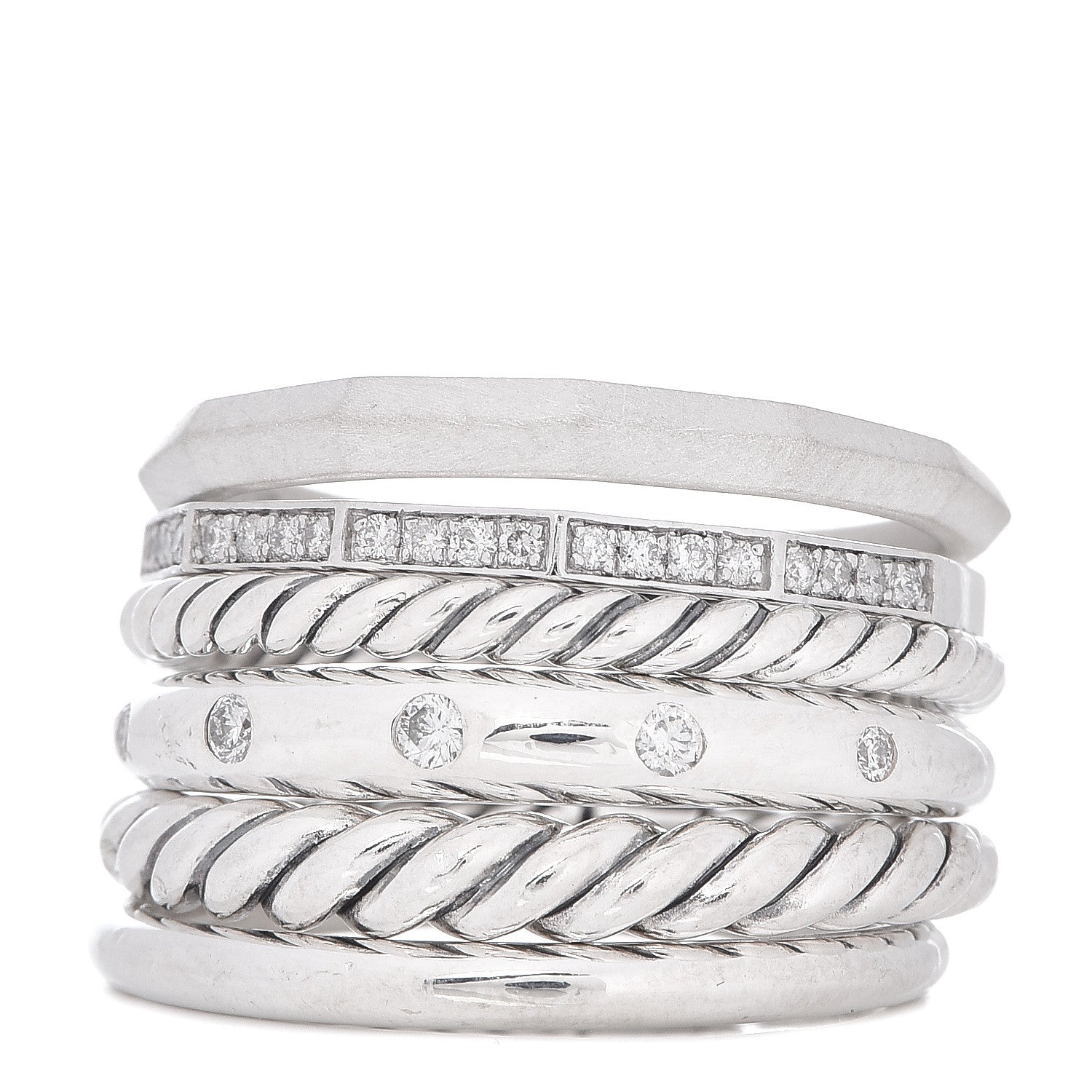 David Yurman Sterling Silver Diamond 16mm Stax Wide Stacked Ring 56 7.75 1 of 5