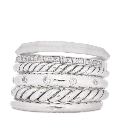 David Yurman Sterling Silver Diamond 16mm Stax Wide Stacked Ring 56 7.75 1 of 5