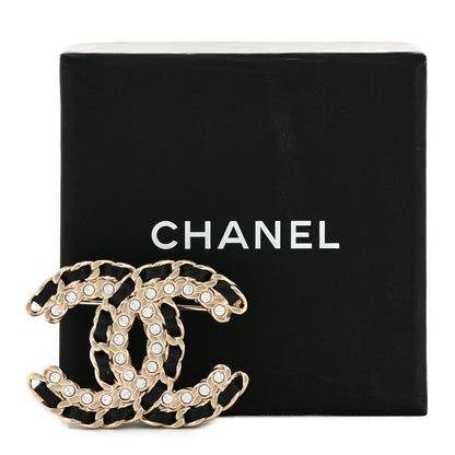 Chanel Lambskin Crystal Vintage Allure CC Chain Brooch Black Gold 4 of 4