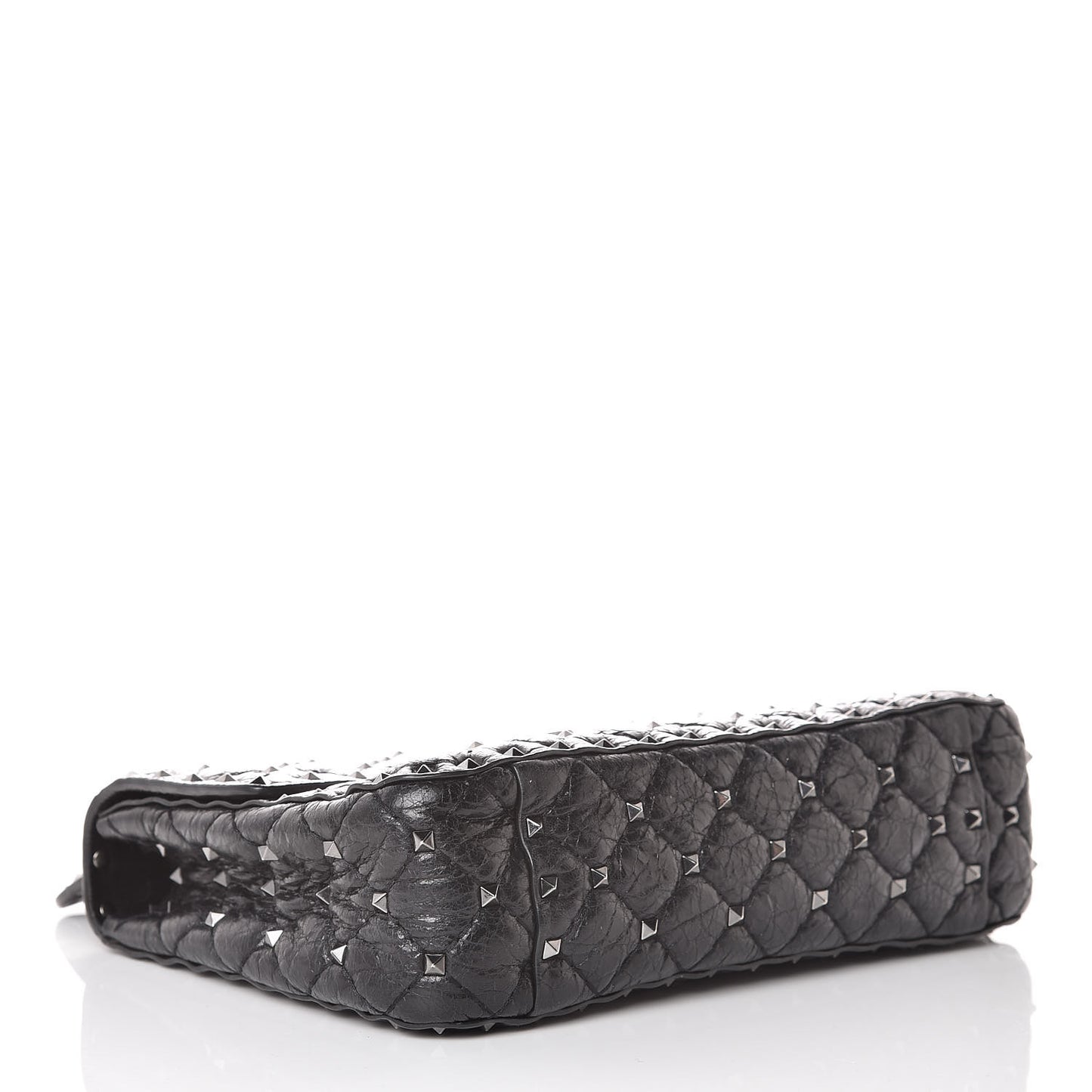 Craquele Nappa Medium Rockstud Spike Shoulder Bag Black