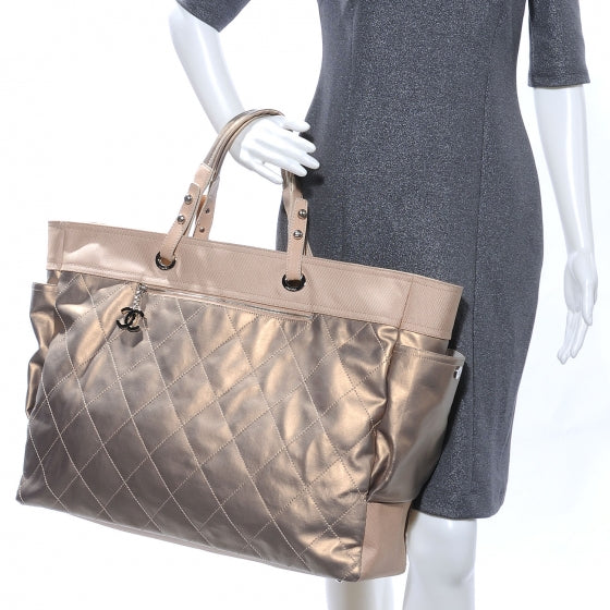Chanel Coated Canvas Quilted Paris Biarritz XL Tote Gold 2 of 7