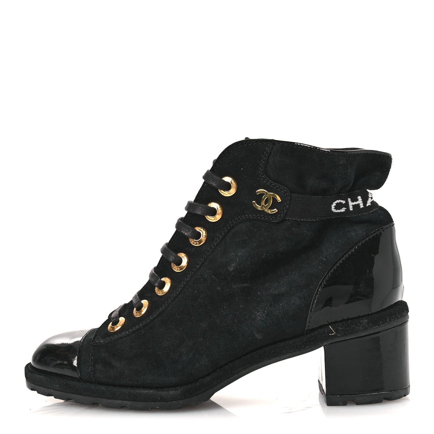 Suede Patent Cap Toe CC Ankle Boots 40.5 Black