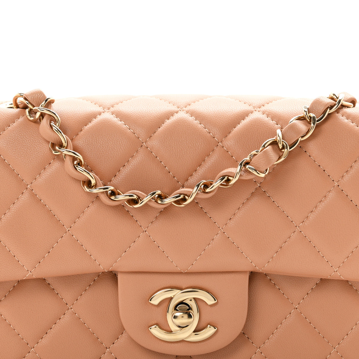 Chanel Lambskin Quilted Mini Rectangular Flap Dark Beige 8 of 10