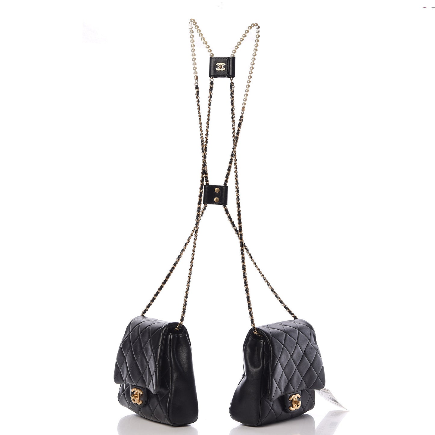 Lambskin Pearl Quilted Side Packs Black