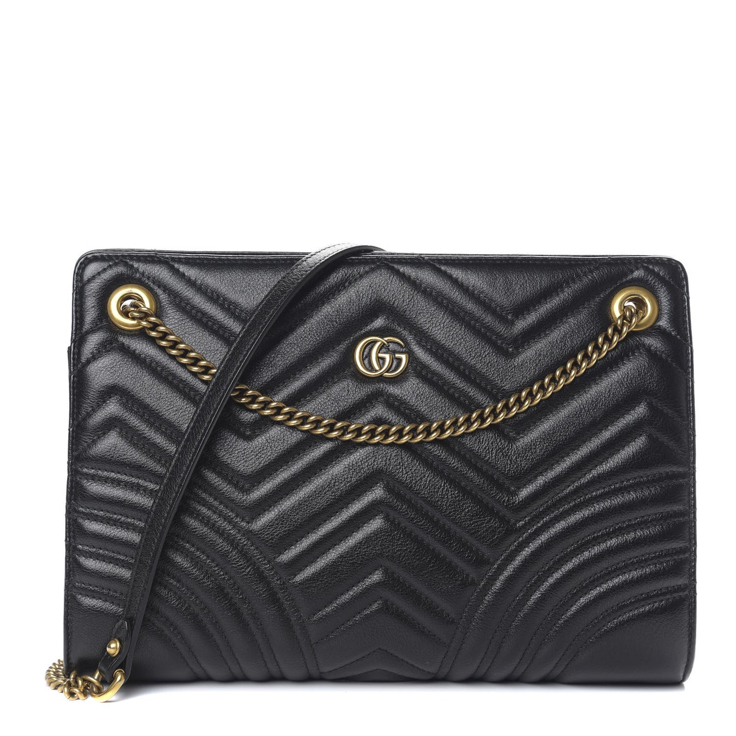Azalea Calfskin Matelasse Heart Medium GG Marmont Slim Shoulder Bag Black