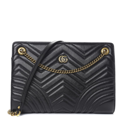 Gucci Azalea Calfskin Matelasse Heart Medium GG Marmont Slim Shoulder Bag Black 1 of 10