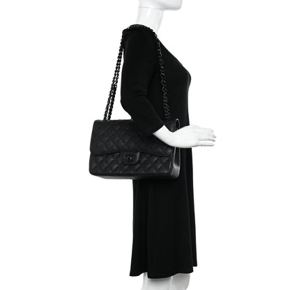 Chanel Crumpled Calfskin Quilted Jumbo Double Flap So Black 2 of 13