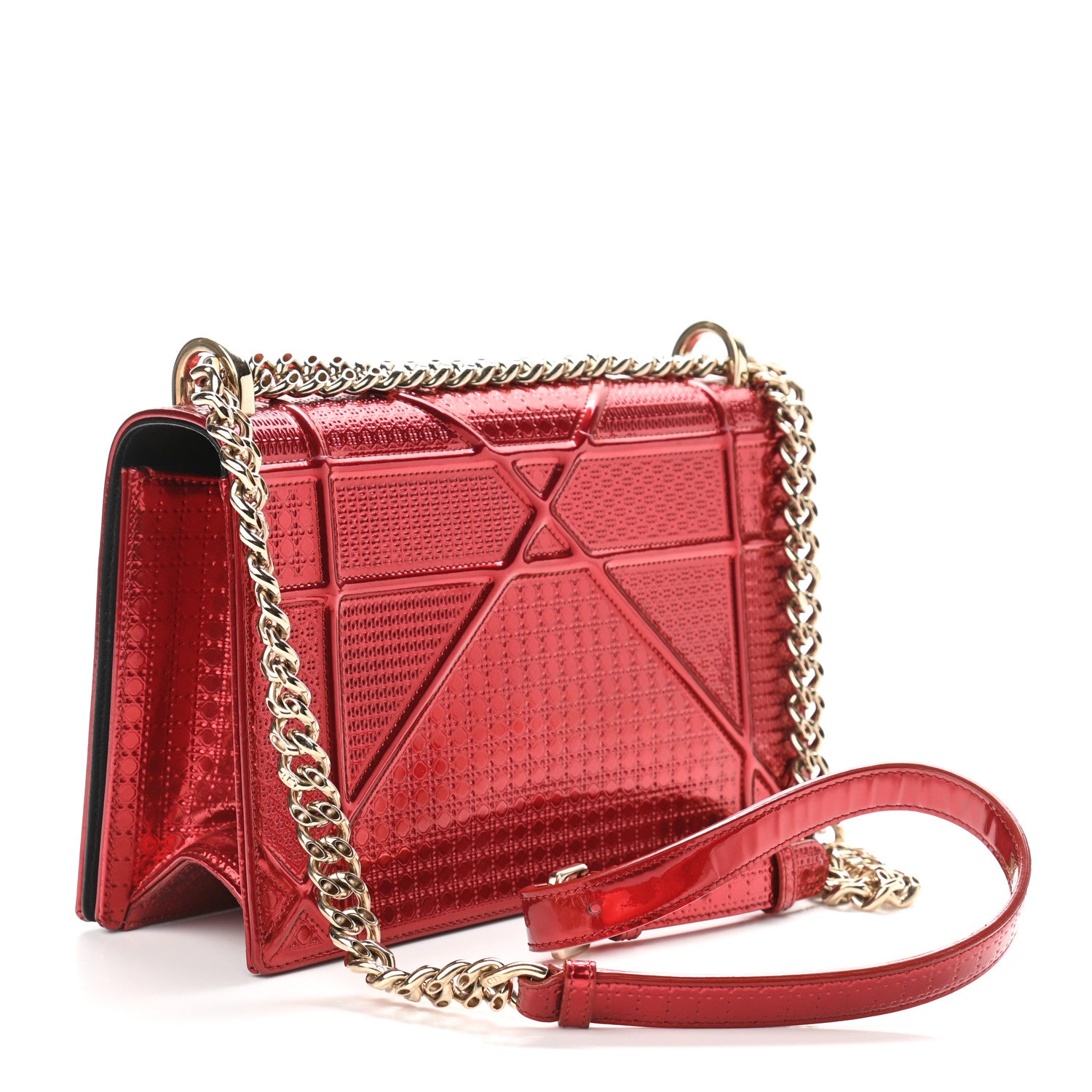 Christian Dior Metallic Patent Micro-Cannage Medium Diorama Flap Bag Red 2 of 11