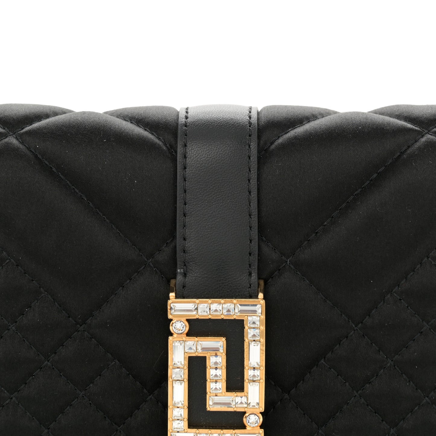 Satin Crystal Quilted Mini Greca Goddess Shoulder Bag Black