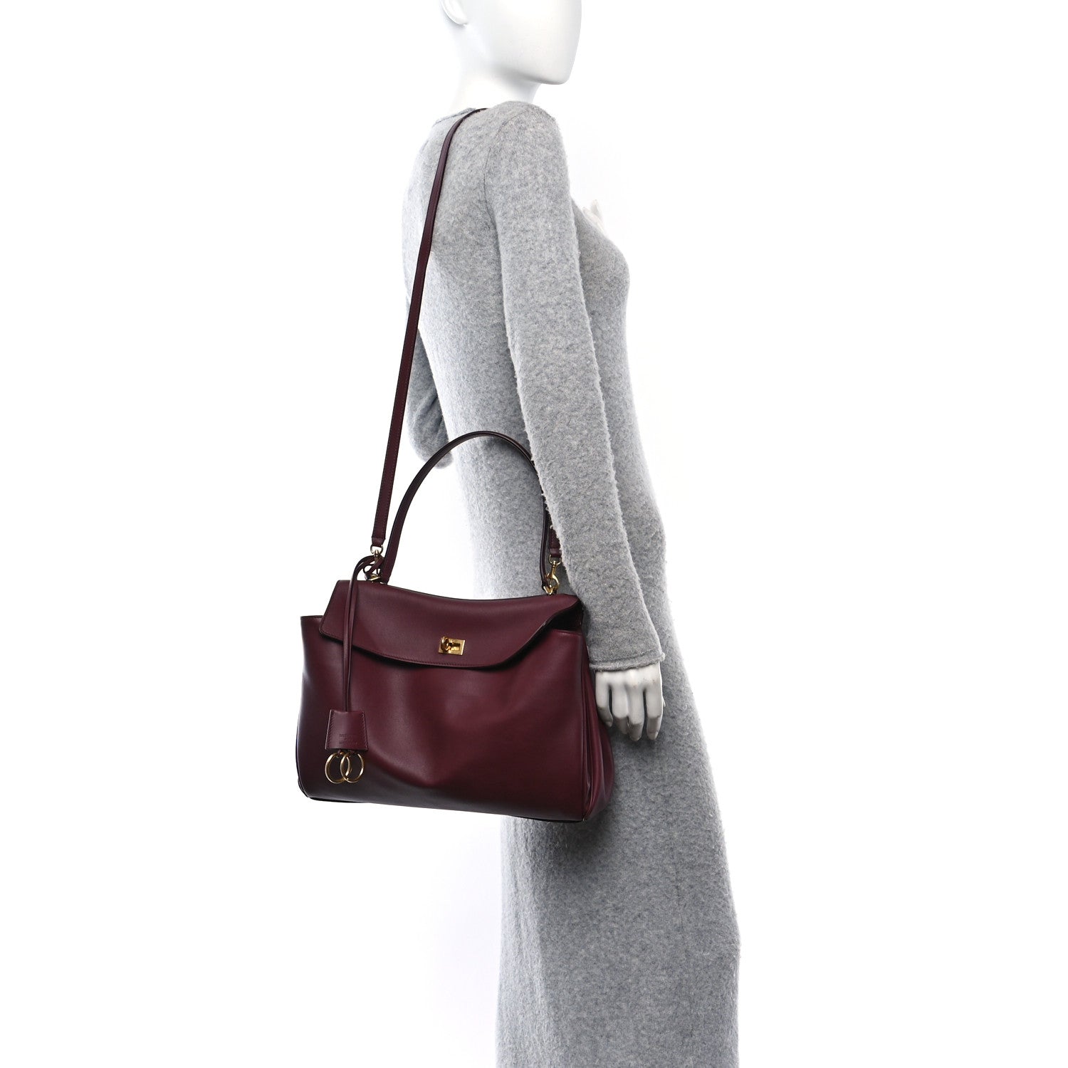 Balenciaga Natural Smooth Calfskin Medium Rodeo Top Handle Handbag Dark Burgundy 2 of 9