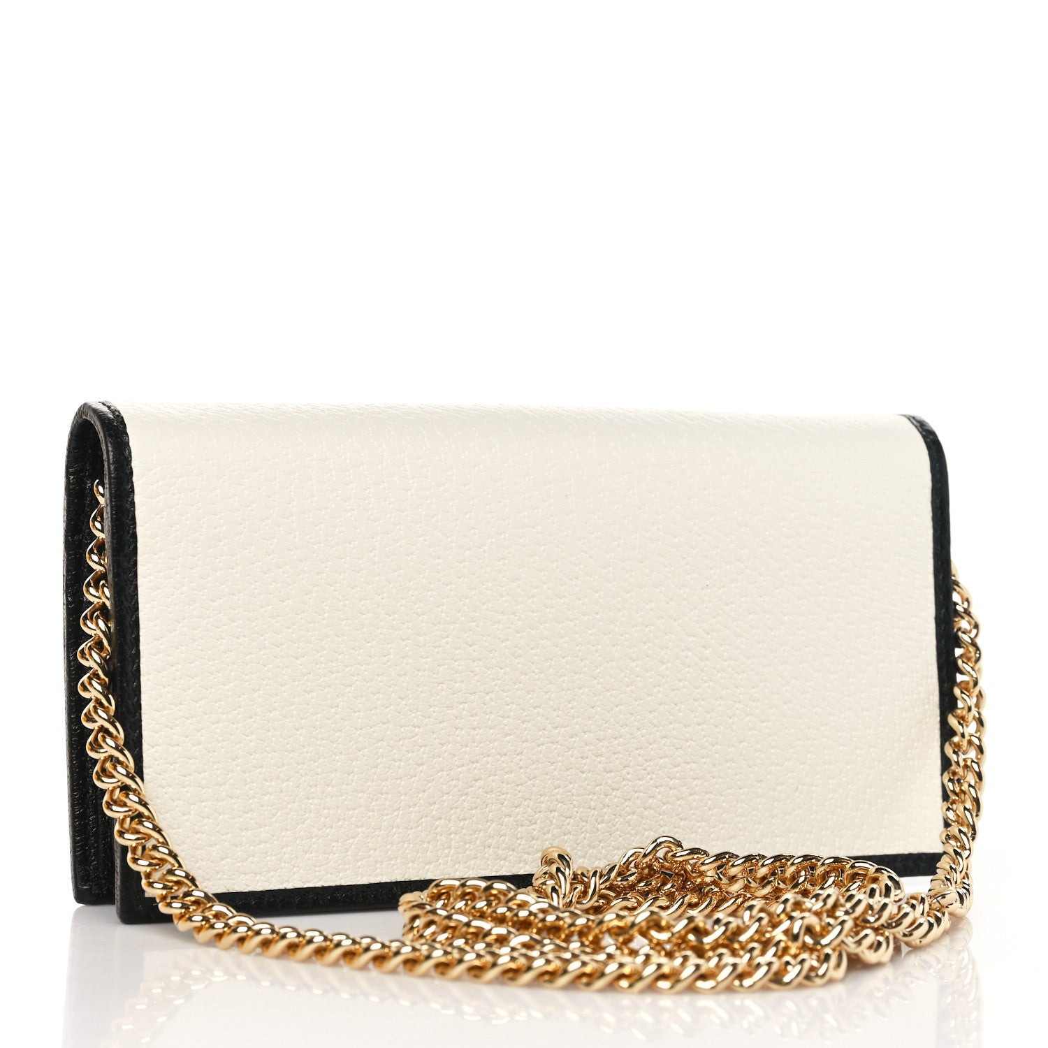 Gucci X ADIDAS Textured Dollar Calfskin Trefoil Embossed Wallet On Chain Off White Black 3 of 11