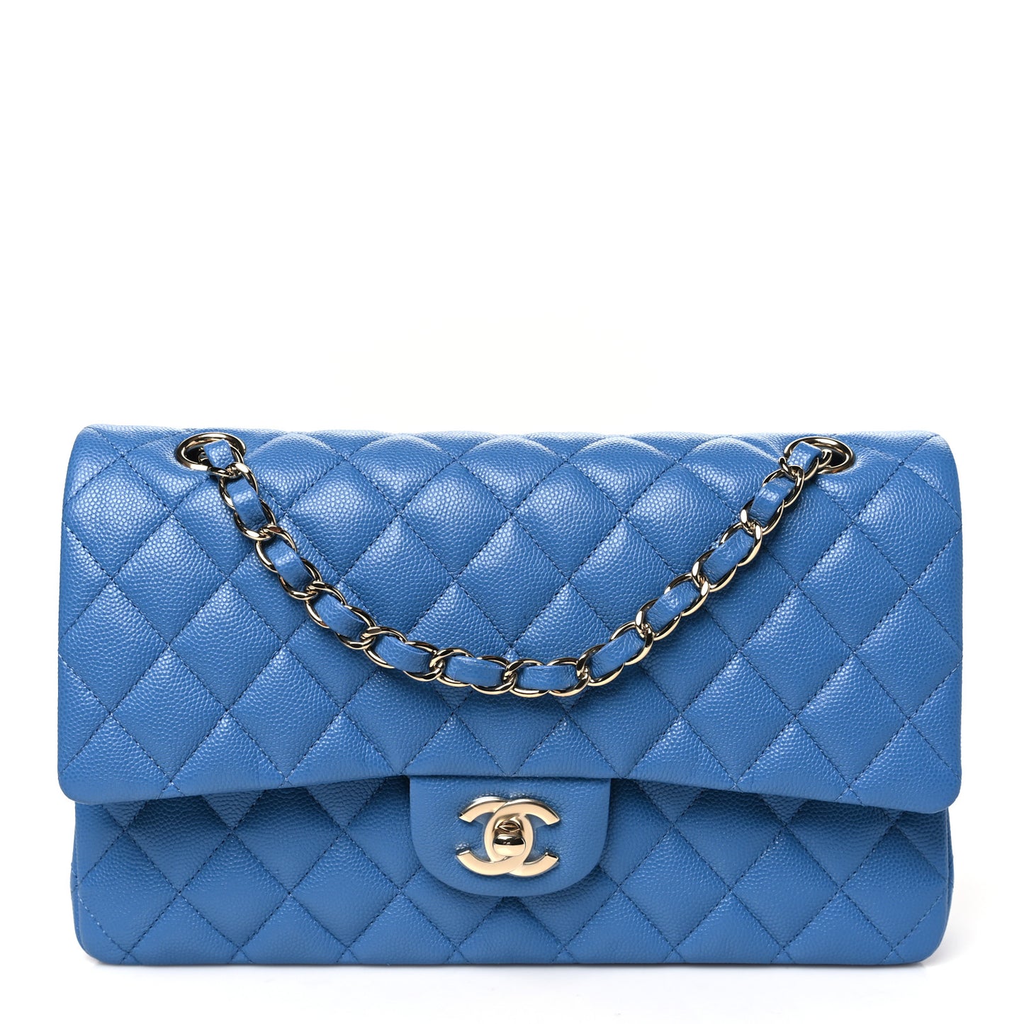 Caviar Quilted Medium Double Flap Blue