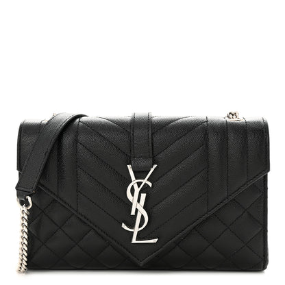 Saint Laurent Grain De Poudre Textured Mixed Matelasse Triquilt Small Monogram Satchel Black 1 of 10