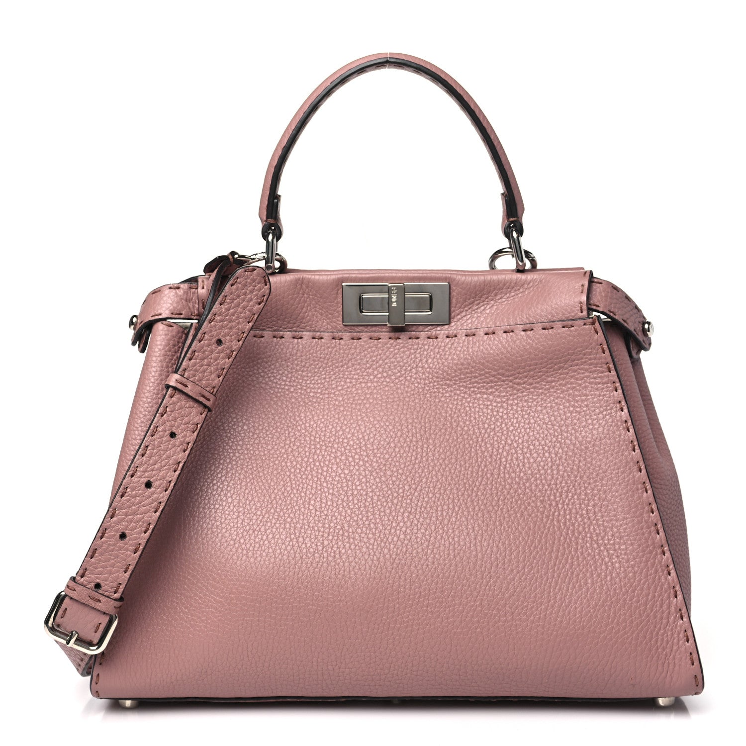 Fendi Cuoio Romano Selleria Bi-Color Medium Peekaboo Iconic Satchel English Rose Camelia 1 of 12