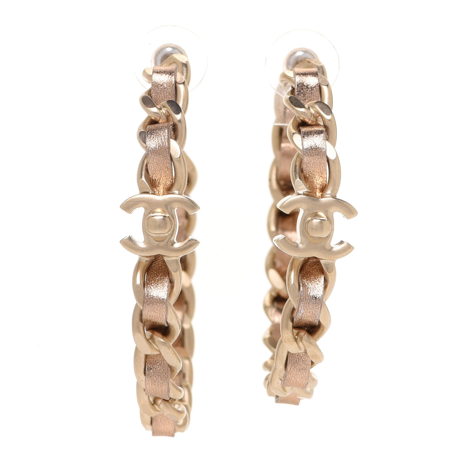 Chanel Metal Lambskin CC Turnlock Chain Hoop Earrings Matte Gold 1 of 4