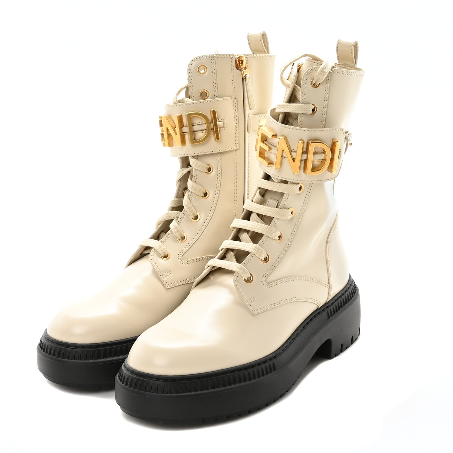 Vitello Abrasivato Fendigraphy 50mm Biker Boots 40 White