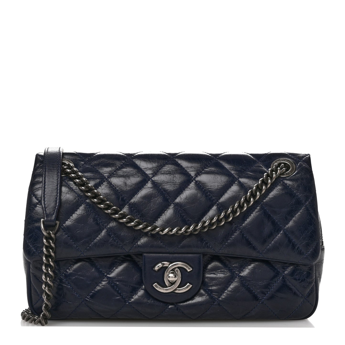 Glazed Calfskin Quilted Medium Duo Color Flap Blue