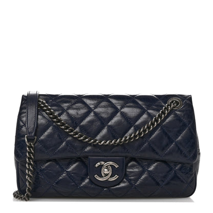 Chanel Glazed Calfskin Quilted Medium Duo Color Flap Blue 1 of 10