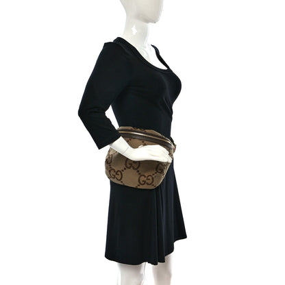 Gucci Monogram Jumbo GG Textured Dollar Calfskin Web Belt Bag Camel Ebony New Acero 2 of 8