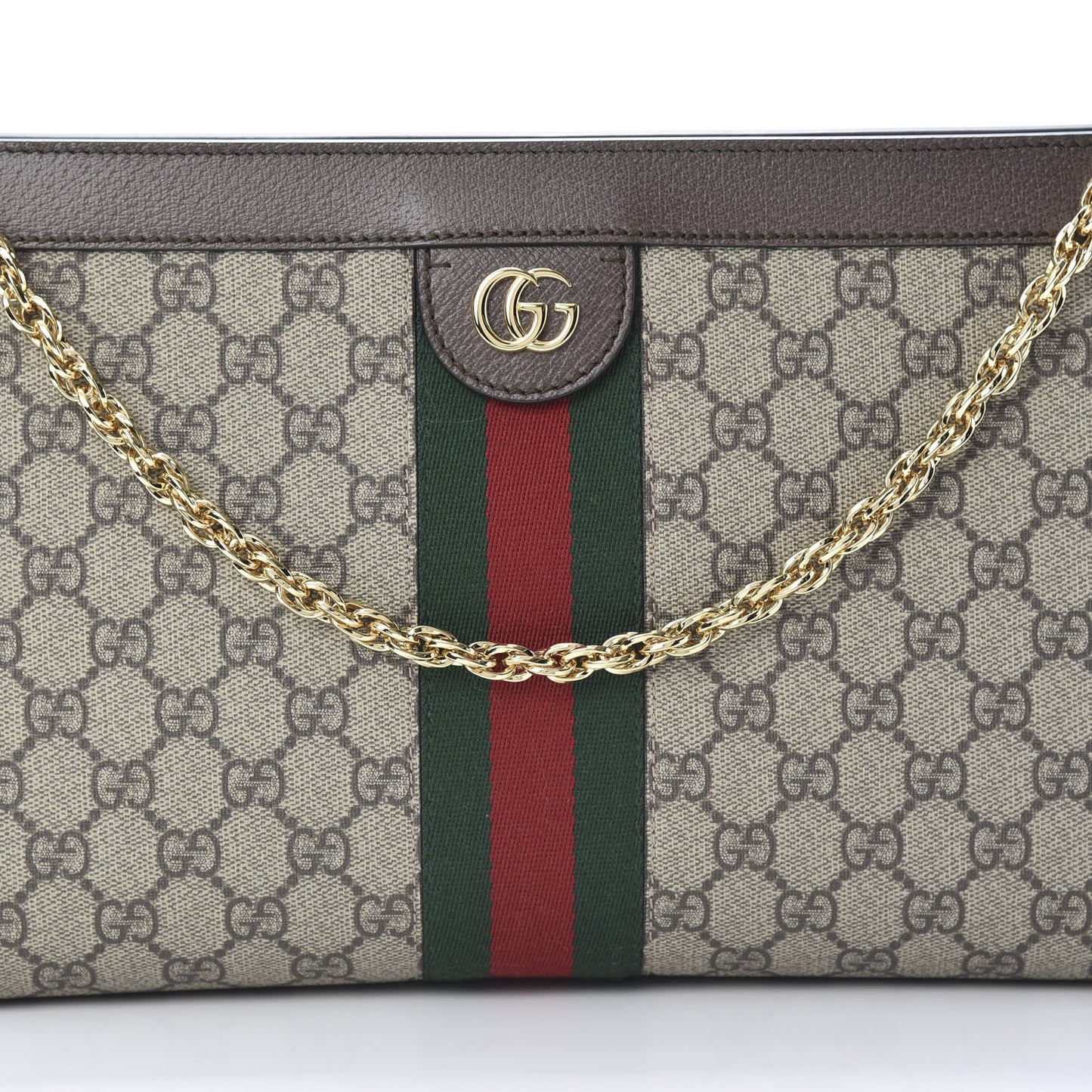 GG Supreme Monogram Web Medium Ophidia Chain Shoulder Bag Brown