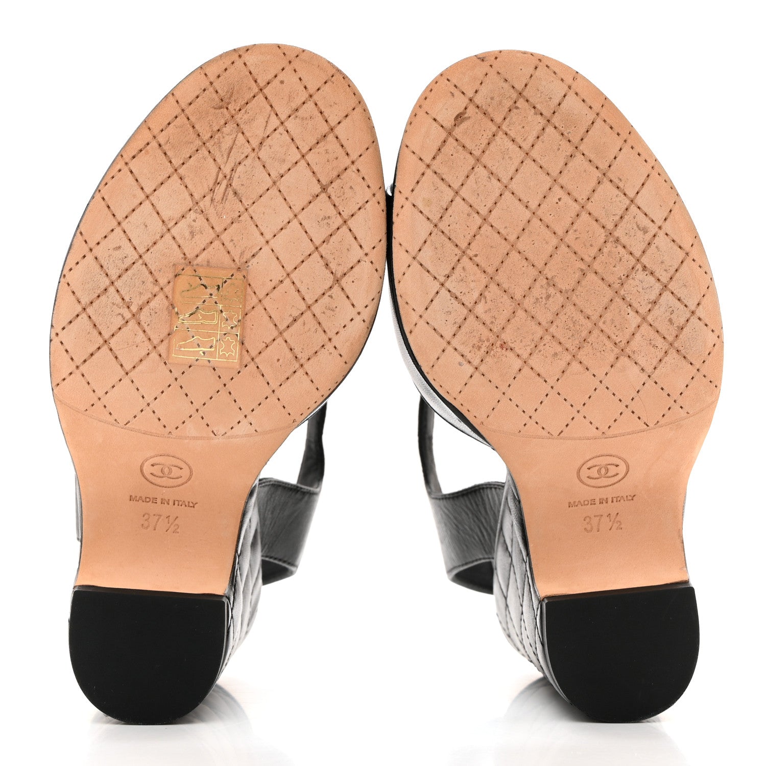 Chanel Lambskin Quilted Chain CC Wedge Sandals 37.5 Black 5 of 8