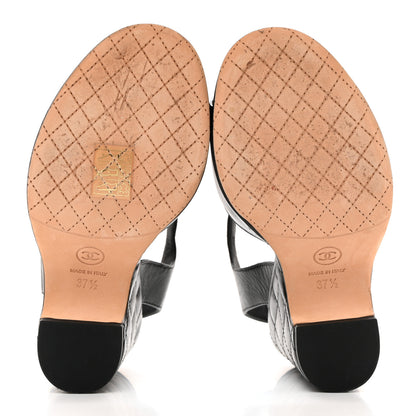 Chanel Lambskin Quilted Chain CC Wedge Sandals 37.5 Black 5 of 8