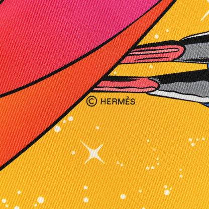 Hermes Silk Space Derby Scarf 90 Jaune Vif Vert Fluo Multicolor 5 of 6