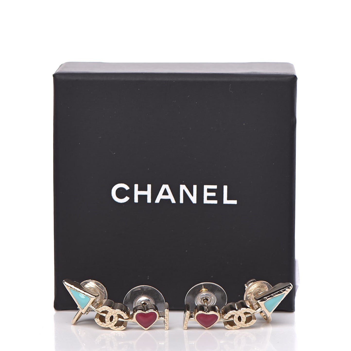 Enamel I Heart CC Earrings Gold