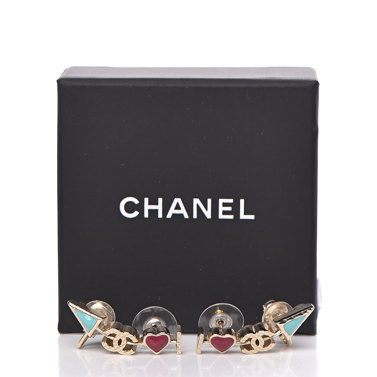 Chanel Enamel I Heart CC Earrings Gold 4 of 4