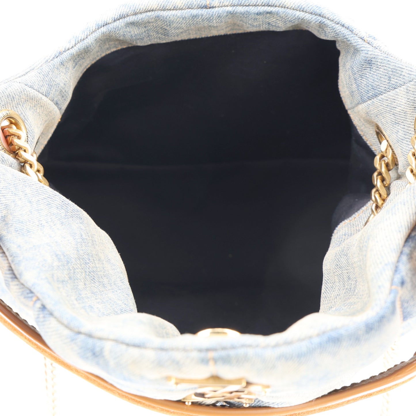 Denim Quilted Small Loulou Puffer Monogram Chain Satchel Blue Cinnamon